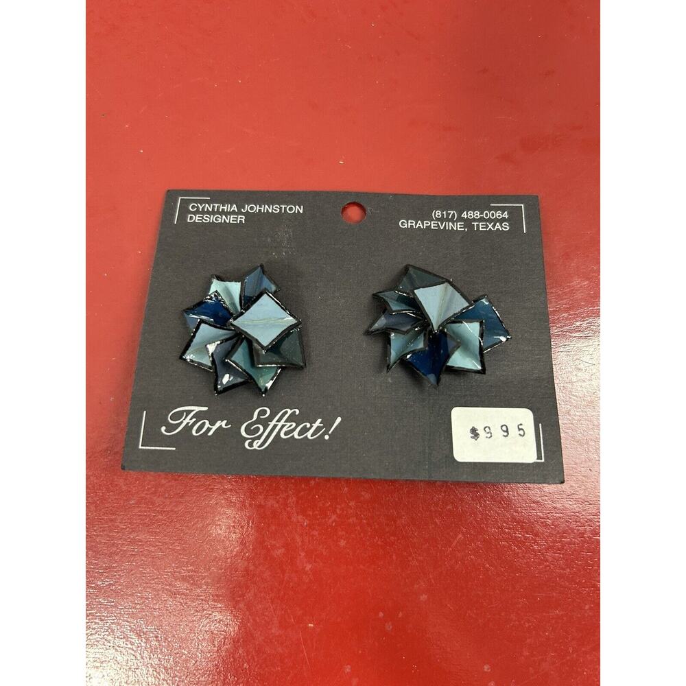 Cynthia Johnston Turquoise With Black Trim Swirl Art Statement Stud Earrings